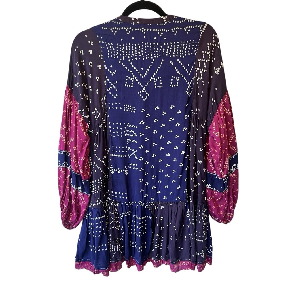 Free People Shibori Mini swing dress Tunic blouse XS Long balloon sleeves top - Picture 2 of 10